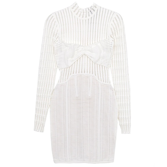 NEW HERVE LEGER WHITE SHADOW STRIPE MINI DRESS - Picture 8 of 10